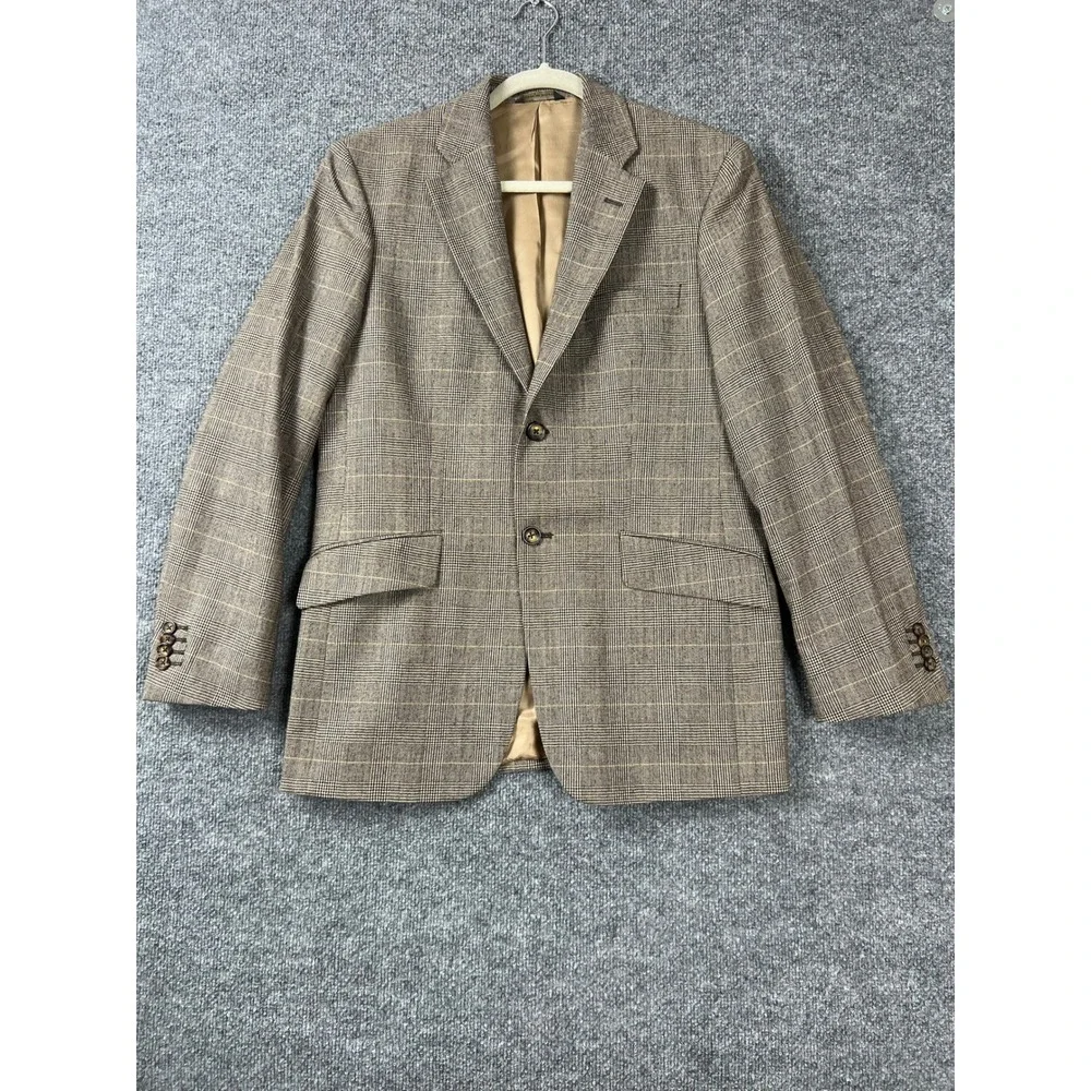 Banana Republic Blazer Mens 38S Tan Brown Wool Glen Plaid Sport Coat Old Money